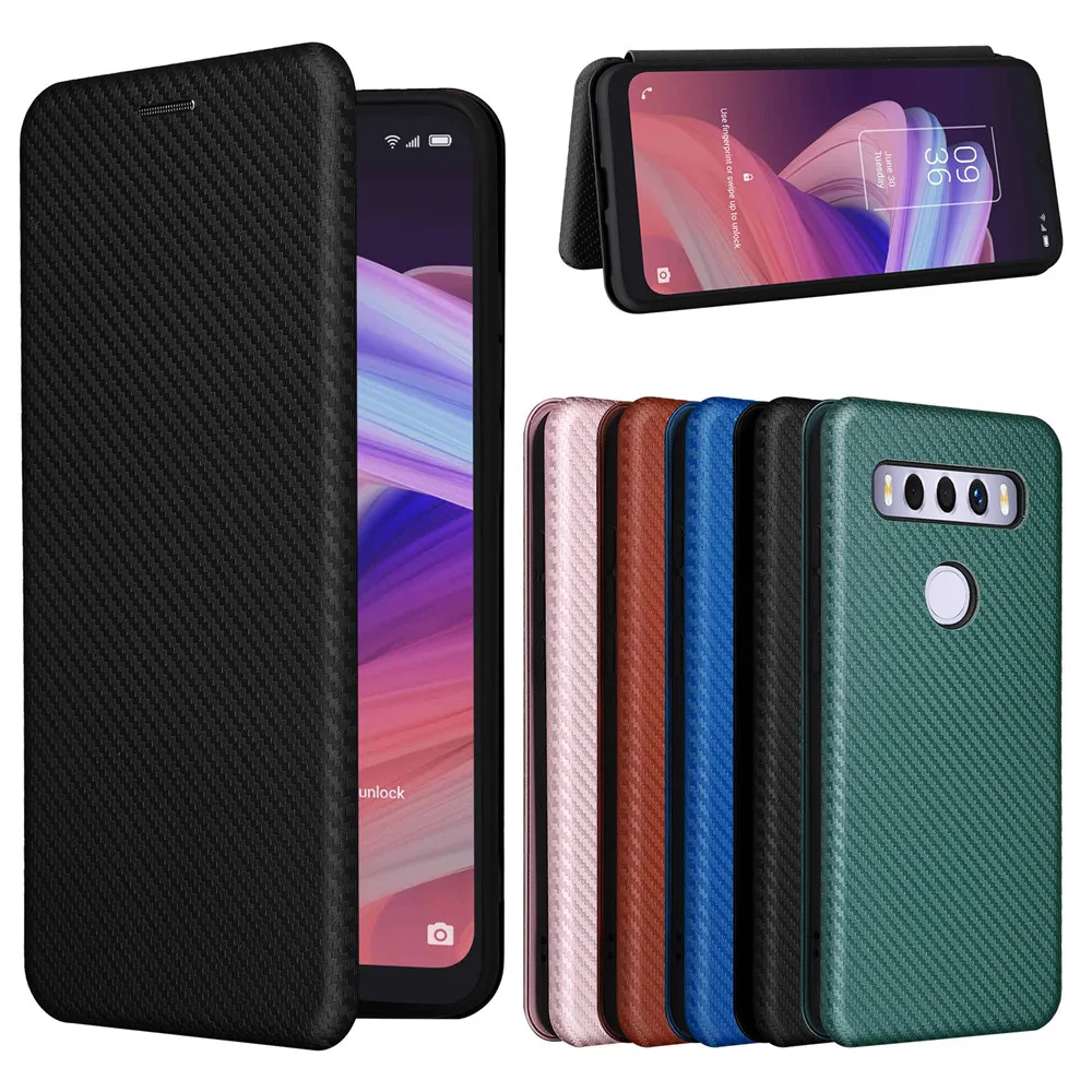 

For TCL 10 SE Case Luxury Flip Carbon Fiber Skin Magnetic Adsorption Shockproof Case For TCL 10SE TCL10SE Phone Bags