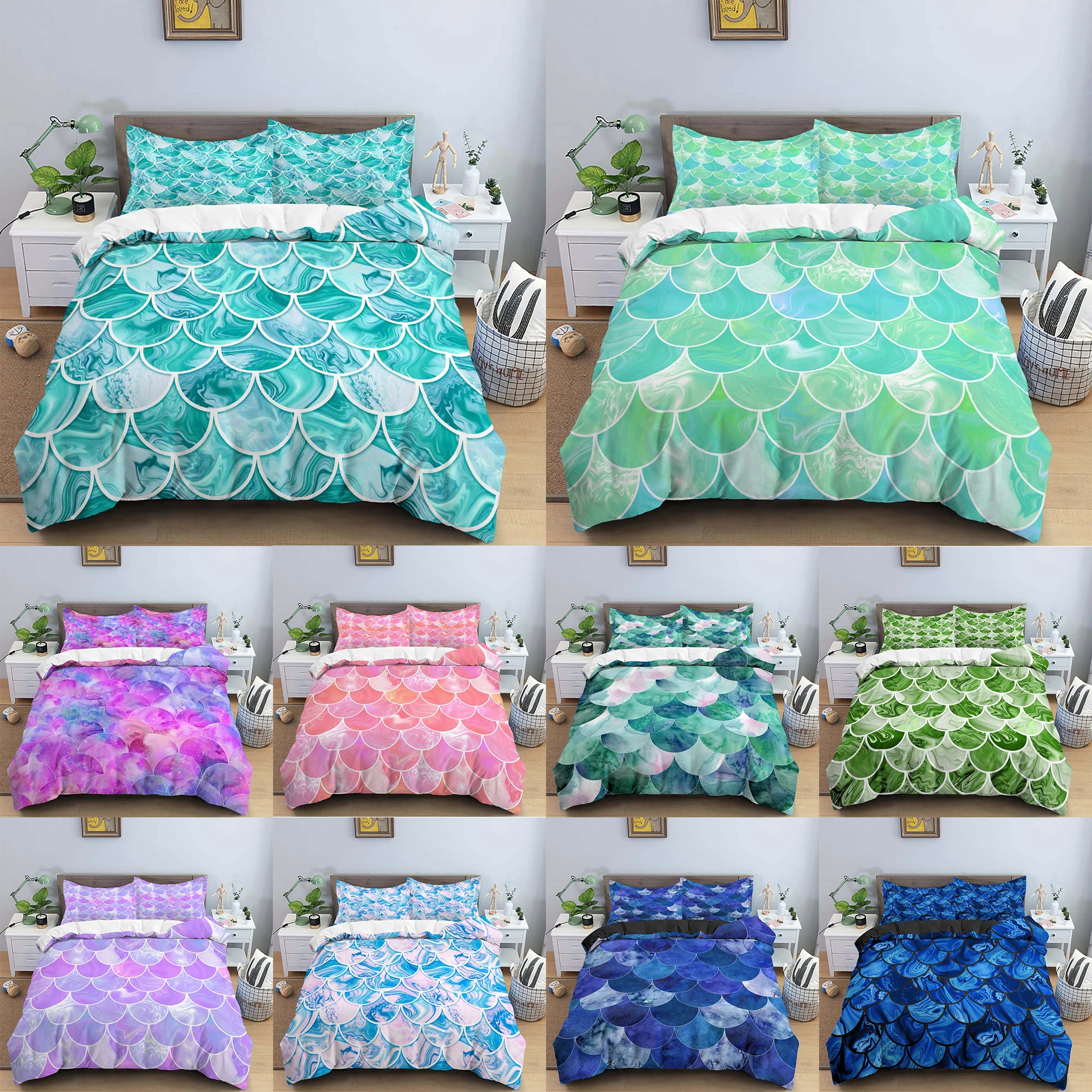 

Постельное белье Русалка для спальни роскошный комплект с пододеяльником Королевский двойной размер начесанное Покрывало Постельное бель...