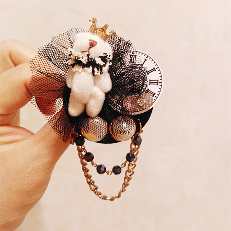 

Cute handmade retro bear brooch for woman sweater pin dial tassel pearl brooches party gift