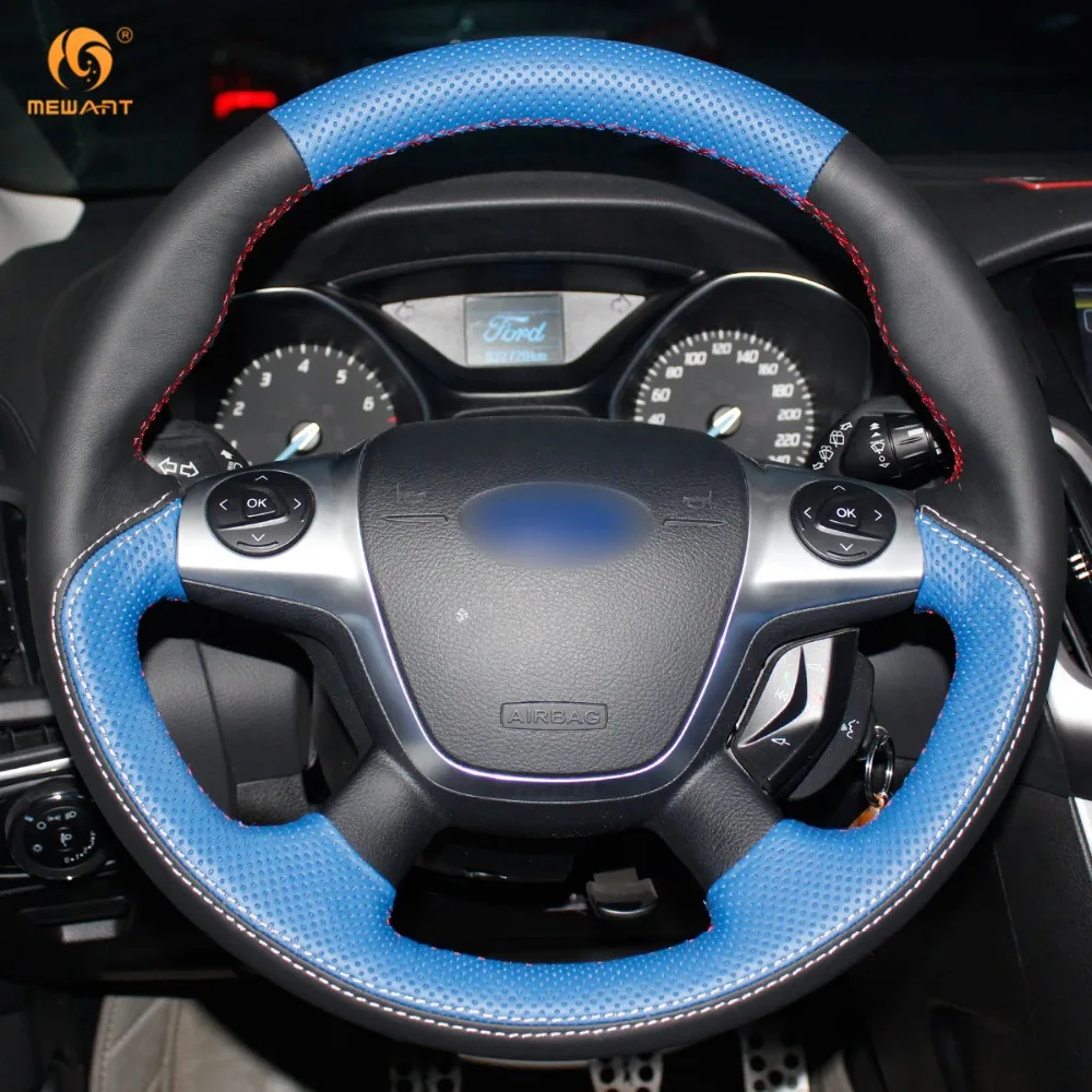 MEWANT Черный Синий чехол рулевого колеса автомобиля из натуральной кожи для Ford Focus 3