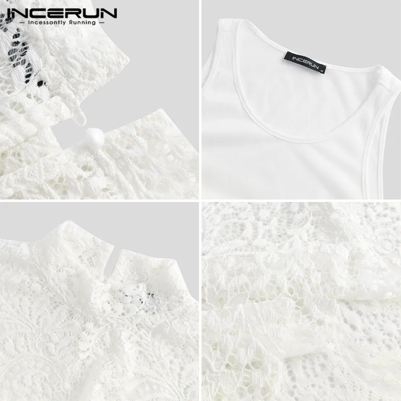 INCERUN мужской комплект из рубашки модная мужская кружевная рубашка двух предметов