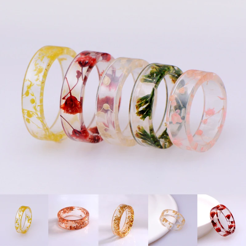 Кольцо красивое DIY сушеные цветы красочное кольцо из смолы Новинка прозрачные