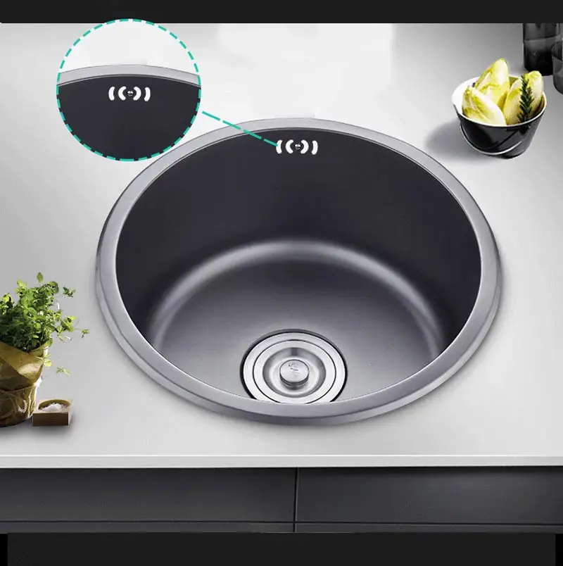 AE02SJ-0005 кухонная круглая раковина ручной работы из нержавеющей стали для мытья