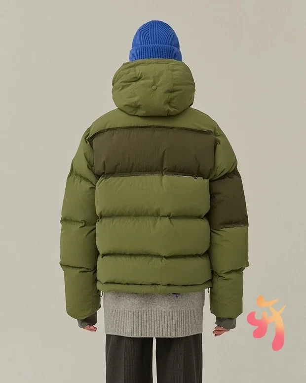 

Korea Green Blue Hooded Ski Grey Duck Thicken Jacket Men Women High Quality Color Matching Jacket Aedrerror Warm Jacket Coat