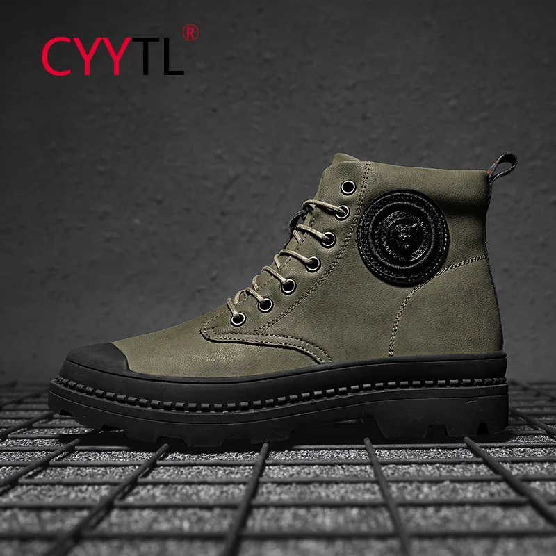 

CYYTL Men's Casual Shoes High-Top Boots Catwalk Retro Outdoor Shoes Desert Leather Platform Ankle Botas Militares Hombre