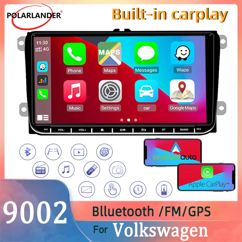 

Car Radio 2 Din GPS Navigation 9 Inch Bluetooth FM Android Built-in Carplay 1+16G WIFI For Bora Golf VW Polo Passat B6 B7 Touran