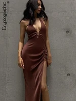 cryptographic sexy backless cut out elegant halter maxi dress women sleeveless summer outfits club party slit dresses clothes