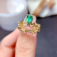meibapj natural emerald gemstone crown fashion ring for women real 925 sterling silver charm fine wedding jewelry