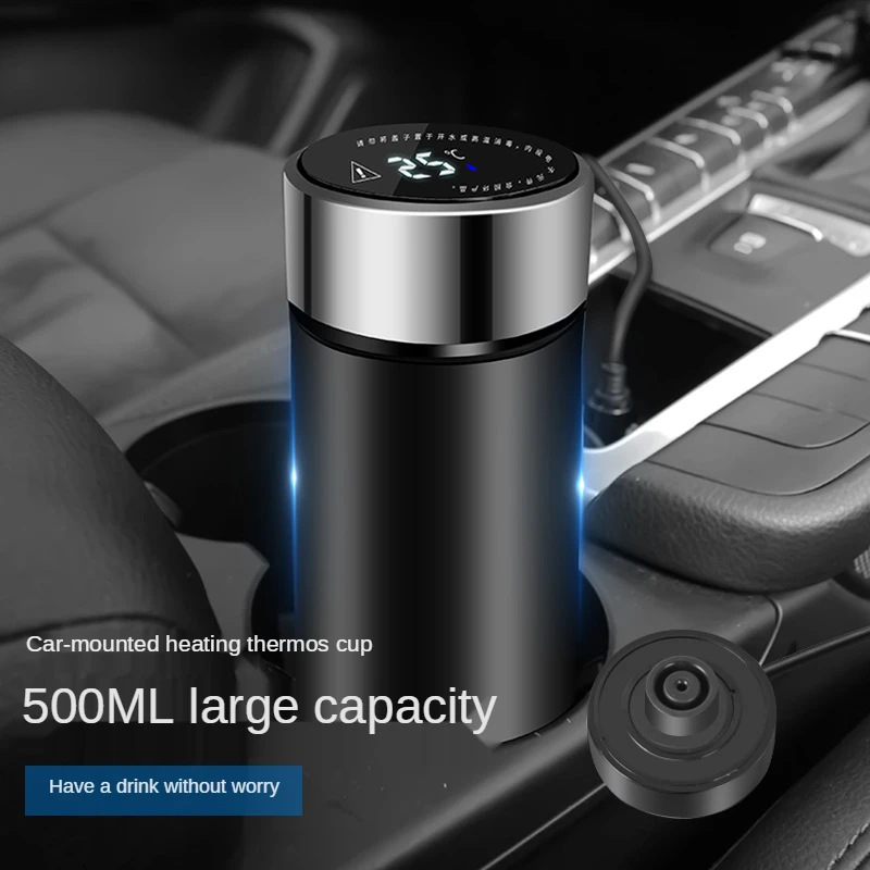 

Car Electric Heating Cup High Quality 304 Steel Digital Display Touch Screen 12V/24V Universal Car Kettle 500ML Car Heating Cup