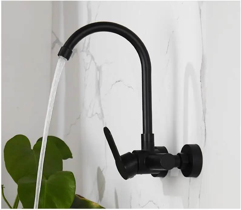 Stainless steel Wall Mounted Kitchen Faucet Kitchen Mixers Kitchen Sink Tap 360 Degree Swivel Flexible Hose Double Holes