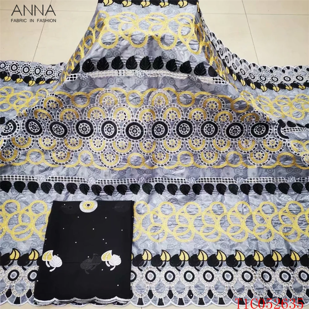 

Anna 5 yard african bazin fabric +2 yard chiffon embroidery with stone nigerian lace fabric french tissu tulle for sewing dress