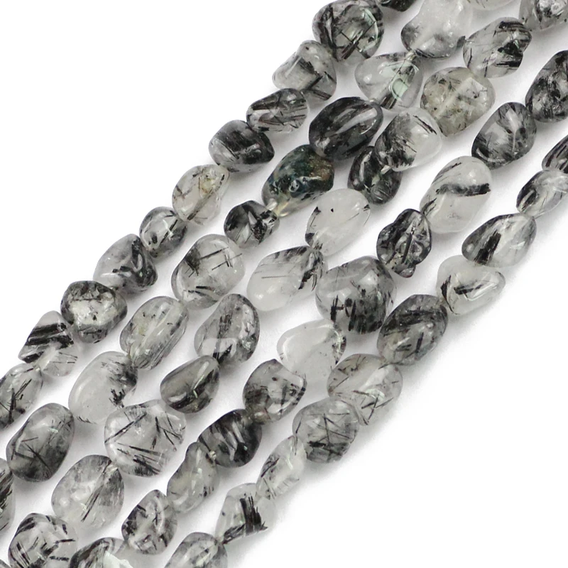 Бусины HGKLBB из натурального черного рутилированного хрусталя Кварцевая галька