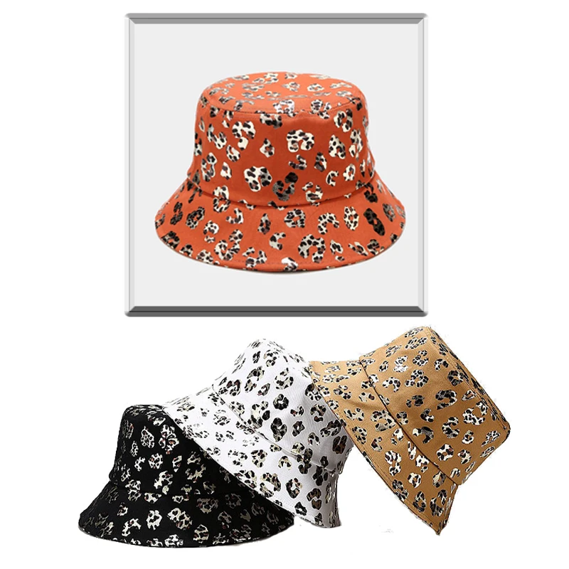 

Men Casual Fisherman Hat Unisex Leopard Printing Bucket Hat Women Outdoor Cotton Foldable Sun Hat Student Couple Trucker Cap