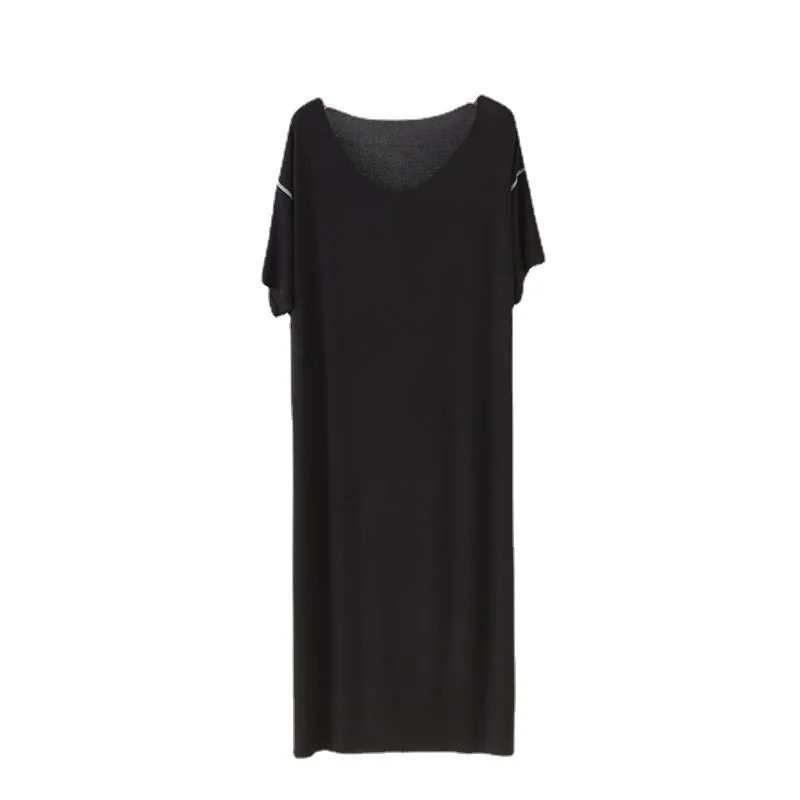 2021 Summer New Loose V-neck Nightwear Modal Short Sleeve Women's Nightdress Sexy Nightgown Housewear 100kg Dress Sleepwear
