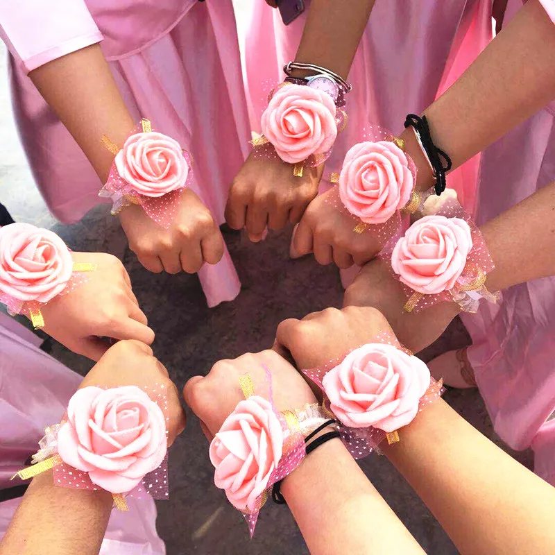 

8pcs Artificial Rose Wrist Flower Team Bride To Be Bridesmaid Gift Wedding Decoration Bridal Shower Bachelorette Party Supplies
