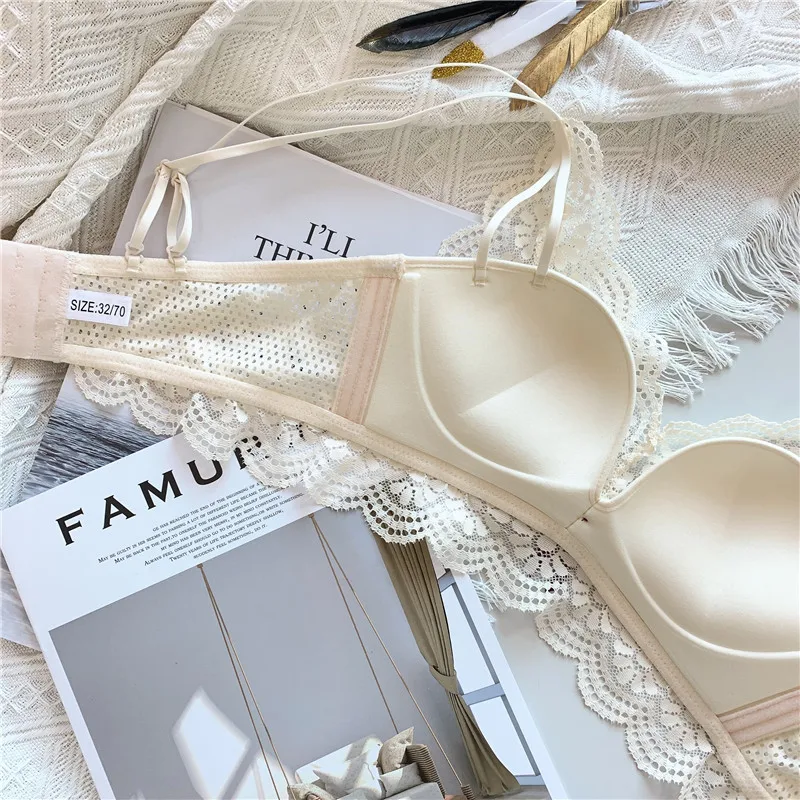 Милый кружевной бюстгальтер трусы набор для женщин пуш ап нижнее белье трусики