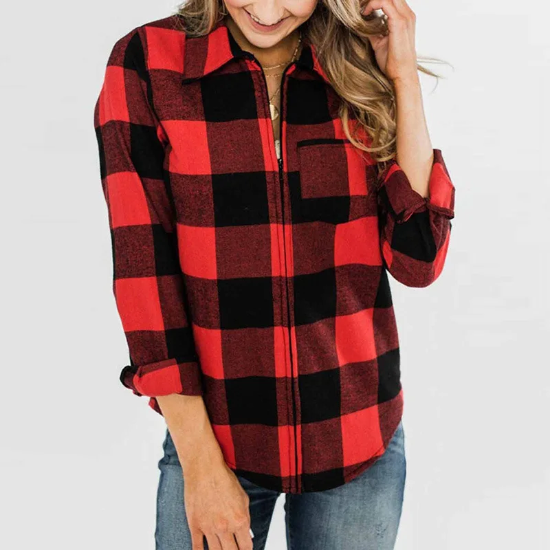 

Christmas Coat Women's Autumn/winter Red Plaid Women's Long-sleeved Jacket