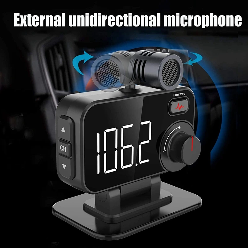 

Bluetooth FM Transmitter for Car QC3.0 Car Radio Adapter Dual USB External Microphone FM Hand-Free Calling MP3 Player