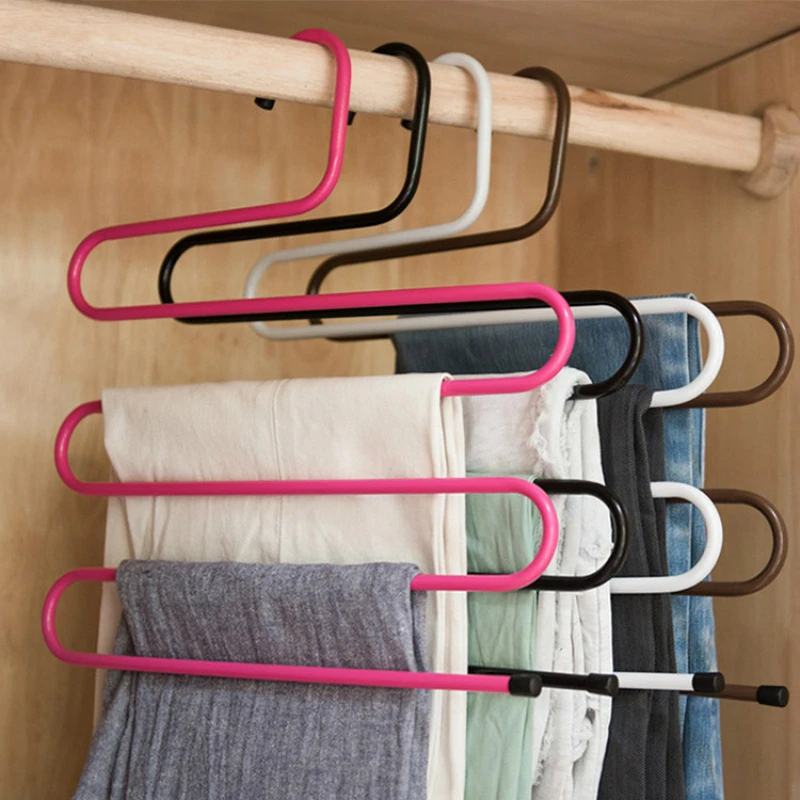 

5 layers S Shape Iron Wardrobe Storage Hangers Pants Trousers Hanger Multi-Layers Clothing Storage Rack Closet Space Saver Rack
