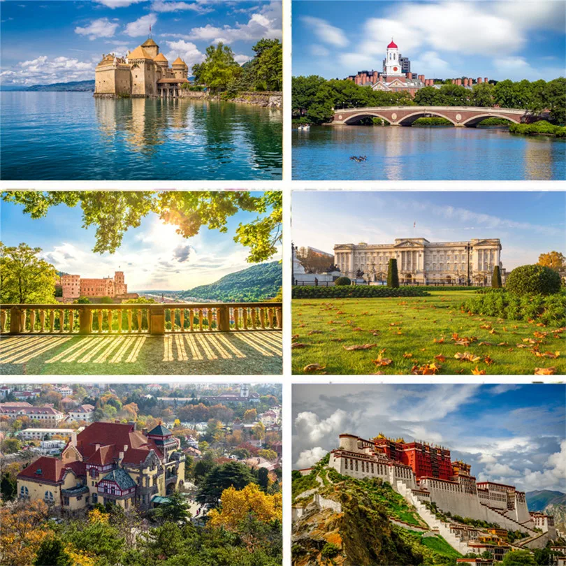 Виниловый фон Nitree реквизит для фотосъемки пейзаж Путешествия Замок море трава