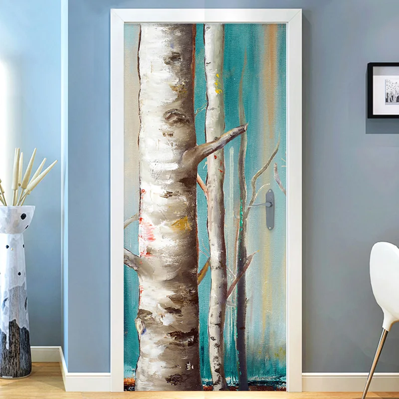 Синяя противотуманная лесная древесная дверь наклейка Сделай Сам домашний декор