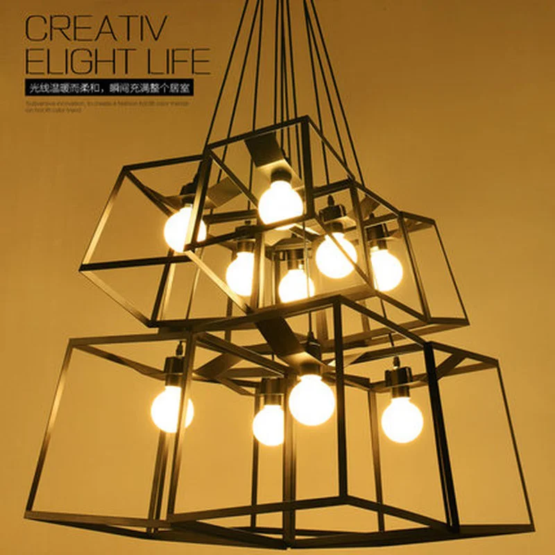 Современный кубический подвесной светильник с рамкой s геометрические люстры