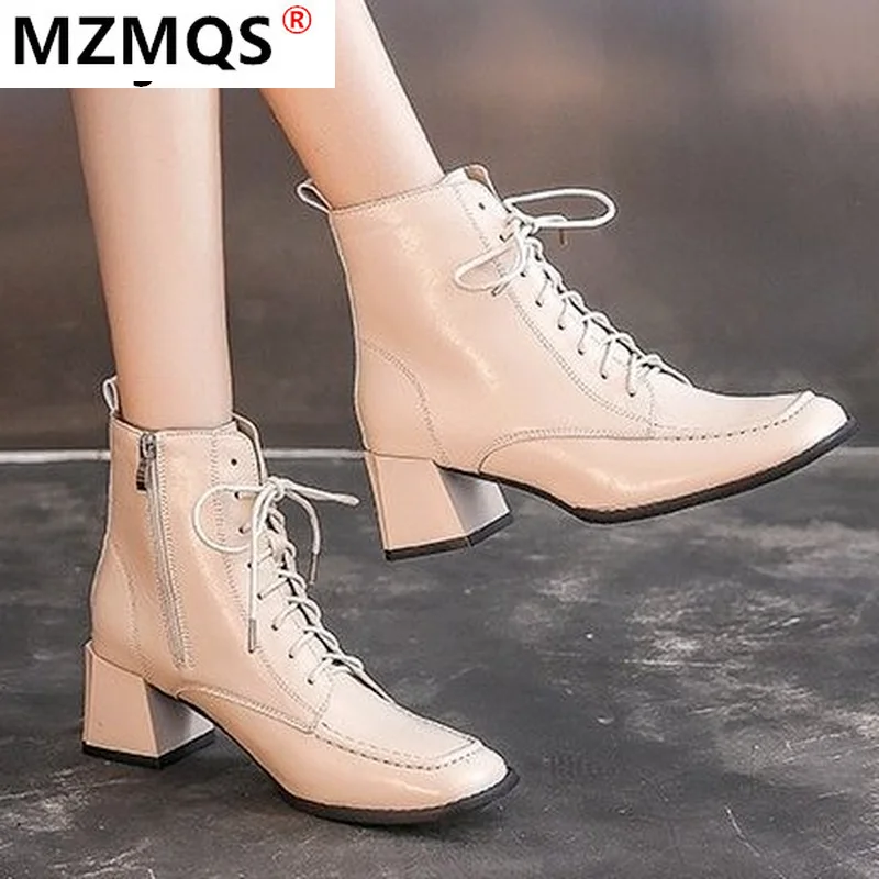 

Женские ботильоны на платформе, повседневные ботинки из искусственной кожи на шнуровке, с квадратным носком, на высоком каблуке, осень 2021