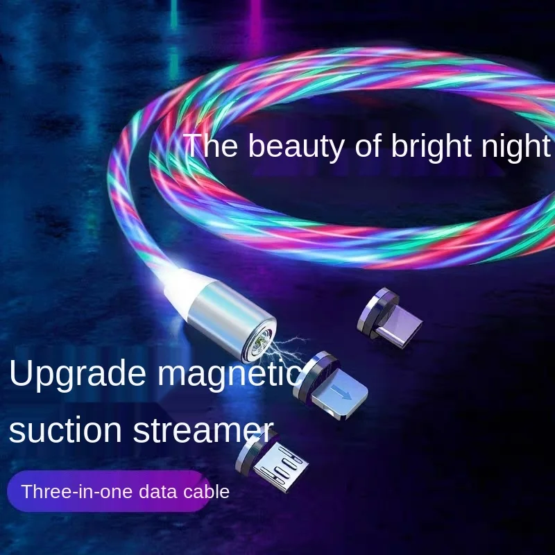 

3 in 1 Flowing Light Magnetic Charging Mobile Phone Cable for iphone charger Wire for Samaung LED Micro USB Type C