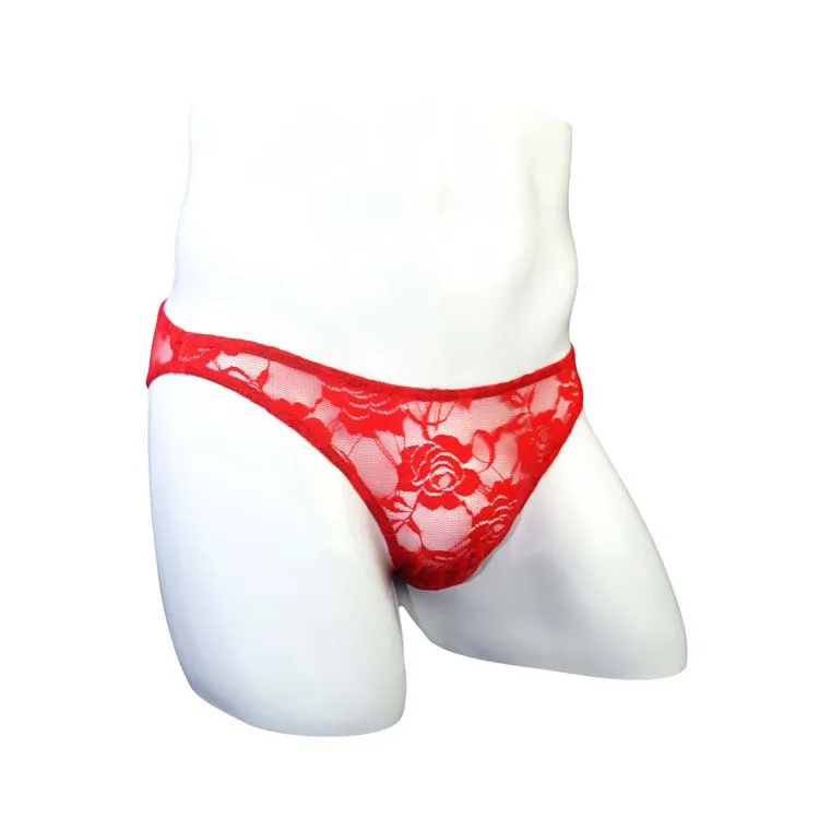 Мужское сексуальное нижнее белье Сетчатое прозрачное кружевное розовое с низкой