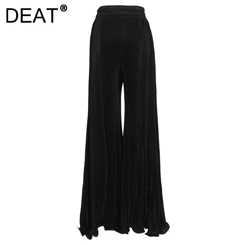 

DEAT 2021 New Autumn Winter And Fashion Casual Pleated Solid Color Flared High Waist Long Pants Women SL303