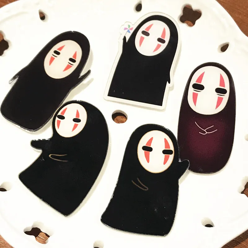 5Pcs Classic Cartoon Anime Character Acrylic Badge Kawaii No Face Man Black Brooch Pin On Backpack Accessories DIY Button Badges | Украшения