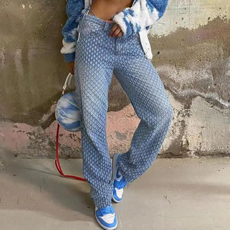 

Женские Синие рваные мешковатые джинсы, коллекция 2021 года, женские весенне-осенние повседневные потертые джинсовые брюки с широкими штанин...