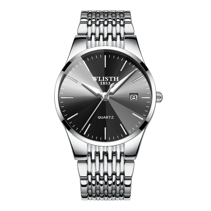 Men Silver Black Модные парные часы, простые деловые женские часы, водонепроницаемые мужские часы, черные ультратонкие часы для влюбленных, sevgili saati montre - Цвет: Men Silver Black