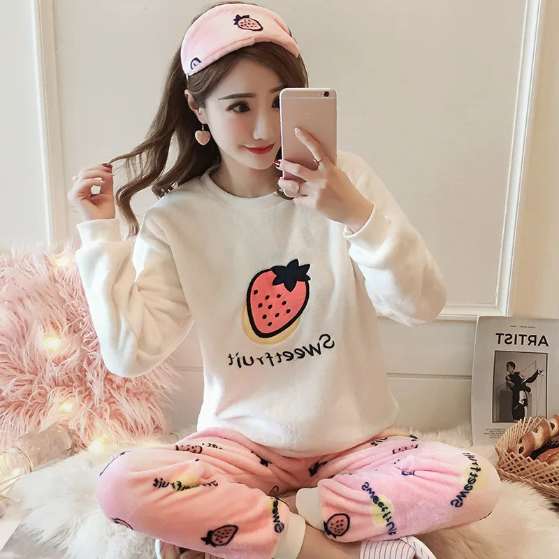 Женский пижамный комплект зимняя мягкая теплая Фланелевая пижама с животными