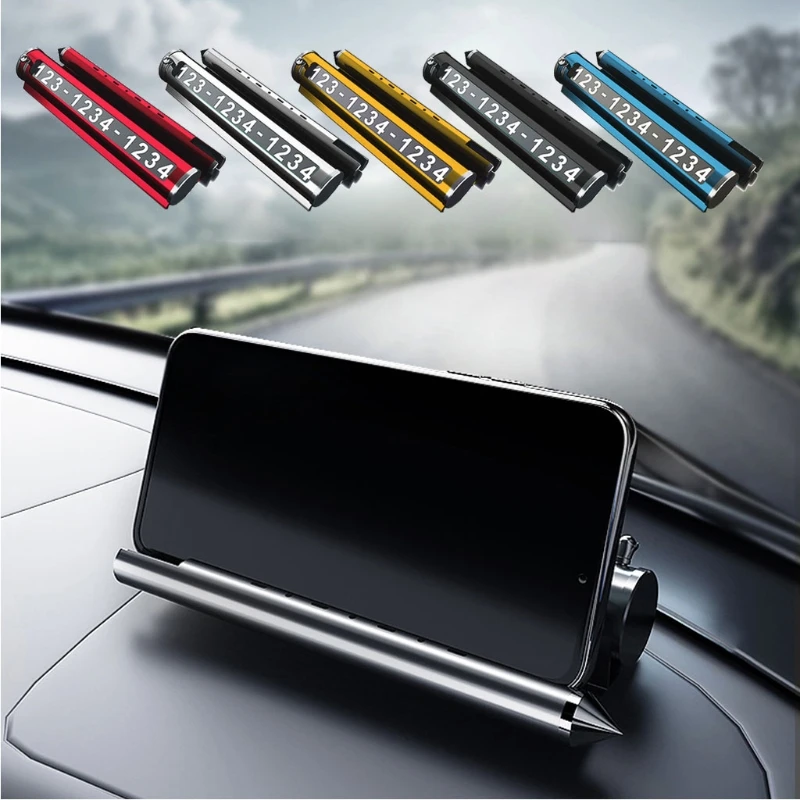 

5 IN 1Car Temporary Parking Number Plate Car Cell Phone Holder Car Safty Hammer