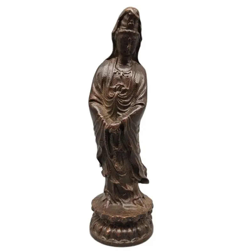 

Chinese Old Bronze Statue Red Copper Guanyin Standing Statue Ornaments