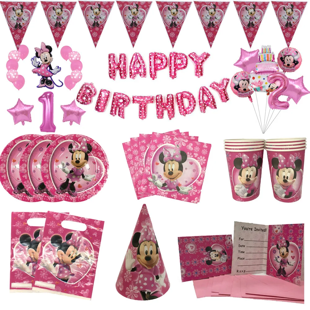 Набор одноразовой столовой посуды Disney розовая Минни | Дом и сад