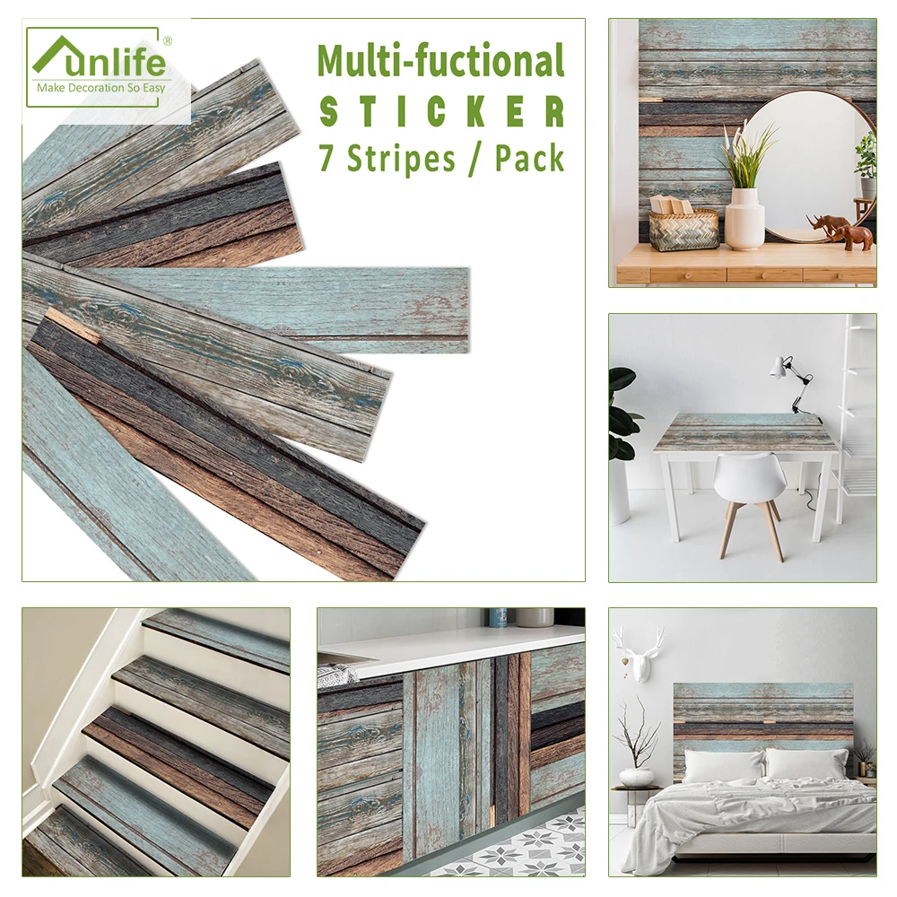 funlife® 21x100cmx7pcs american retro old wooden self adhesive kitchen bathroom tile sticker stair waterproof diy wall sticker free global shippi
