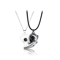 2 pcs personality punk love heart sun moon necklace for women men lovers couples magnetic attraction chain necklace jewelry gift