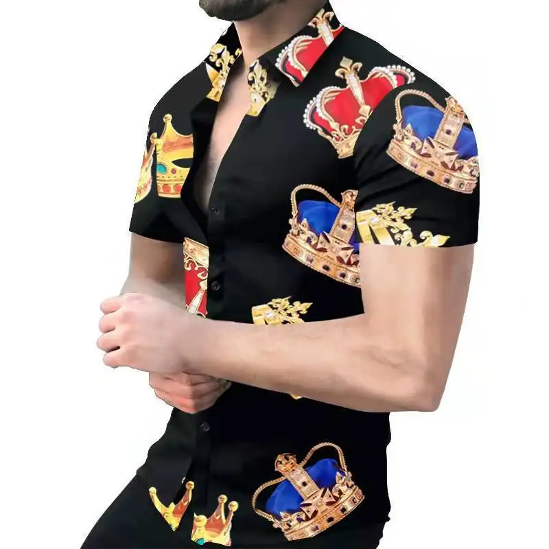 Men Casual Spades Chemise 2022 New Streetwear Summer Short Sleeve Printed Slim Fit Shirts Men's Clothing Cardigan Dress Shirt