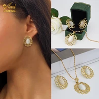 new design round jewelry sets necklace earrings set for women gold color hollow circle pendants nigerian wedding jewellery gifts