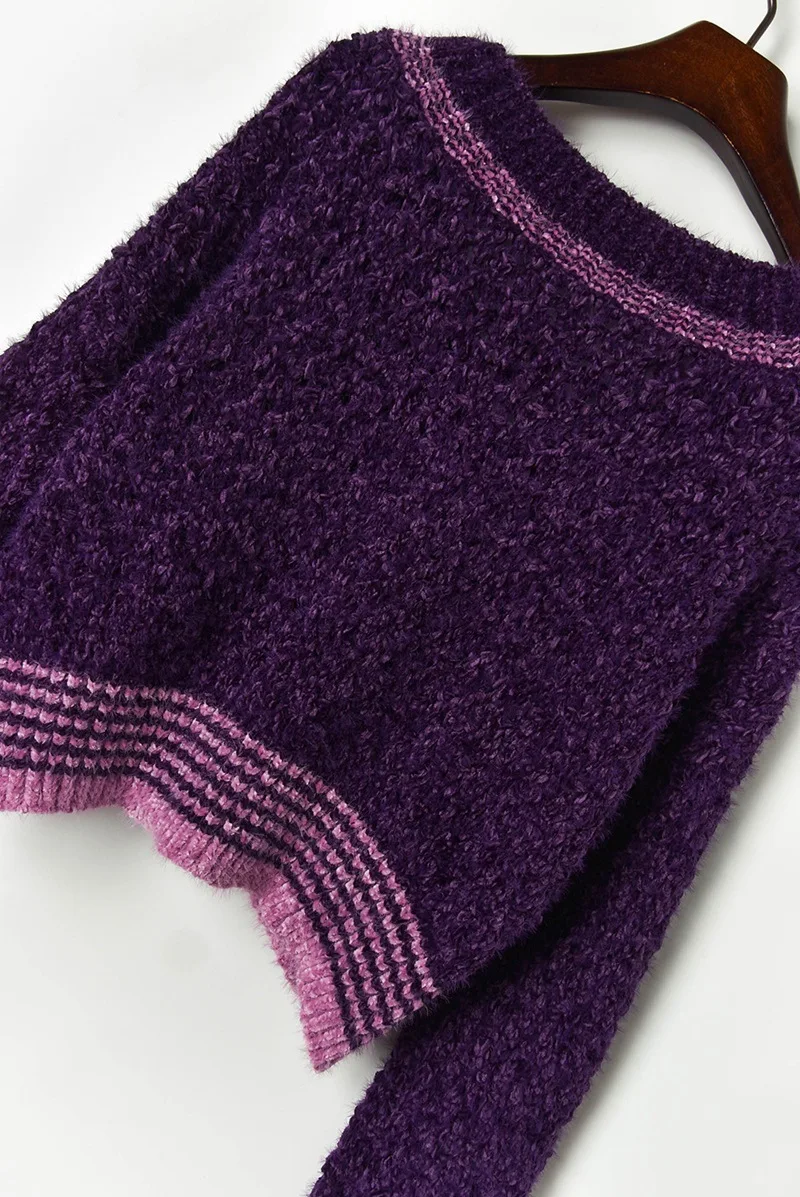 Женский укороченный свитер из искусственной норки и кашемира фиолетовый