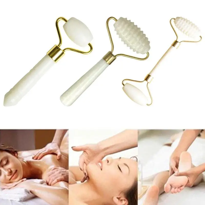 

New Natural Xiu Jade Beauty Apparatus Double Headed White Jade Roller Massager Care Tool For Face Lift Up And Slimming