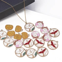 bulk 10 round charm flying cranepumpkincrane bird pendant beads charm enamelled metal pink map charms for jewelry making f3d