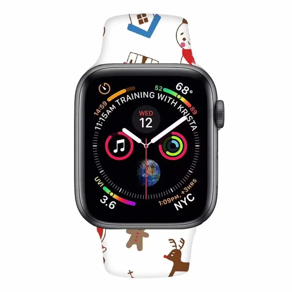 Силиконовый напечатанный Рождественский подарок ремешок для Apple watch 5 4 3 2 1 полосы 40 мм 44 мм цветочный ремешок для iWatch серии 5 4 3 2 38 мм 42 мм