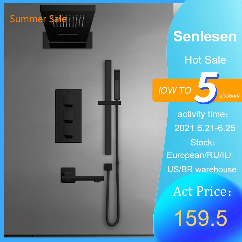 Набор термостатических смесителей для душа Senlesen черный настенный держатель