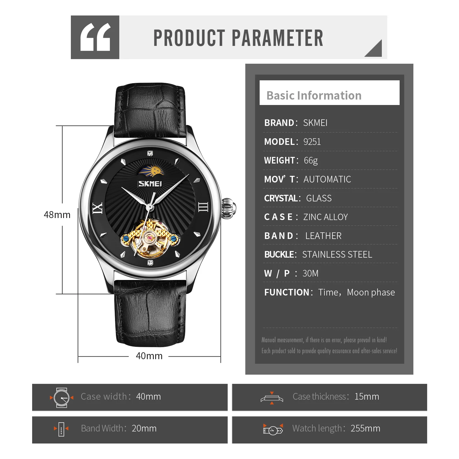 

SKMEI Fashion Hollow Dial Men Watches Automatic Mechanical Wristwatches Leather Strap Moon Phase Mens Watch reloj hombre 9251