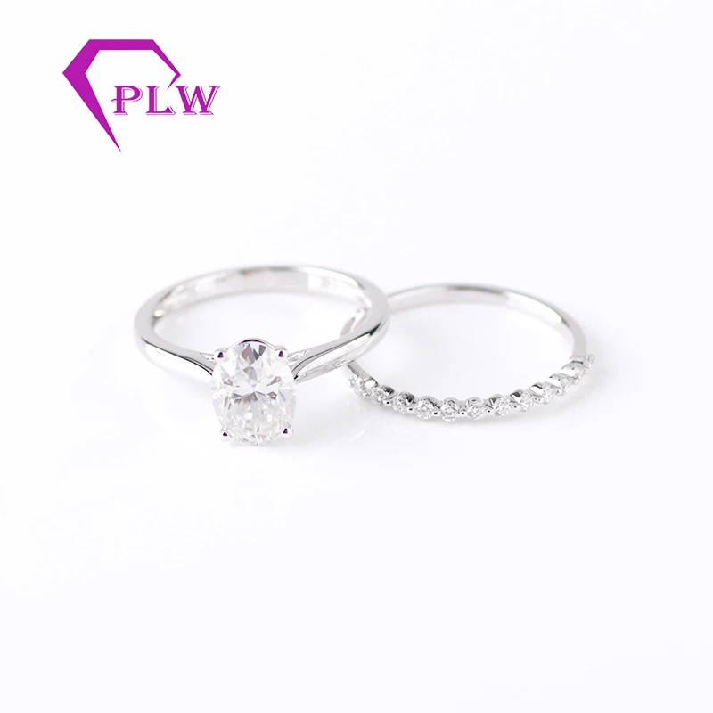 1.50Ct 6*8 мм Овальный Moissanite Бриллиантовая оправа набор обручальных колец 14 к белое