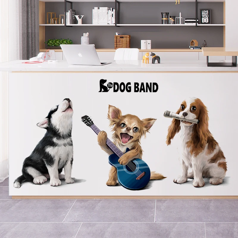 

Lovely Animal Wall Stickers Home Decor Cartoon Dog Plays Guitar Wall Decals Living Room Bedroom Mural Vinyl Wallpaper Room Decor