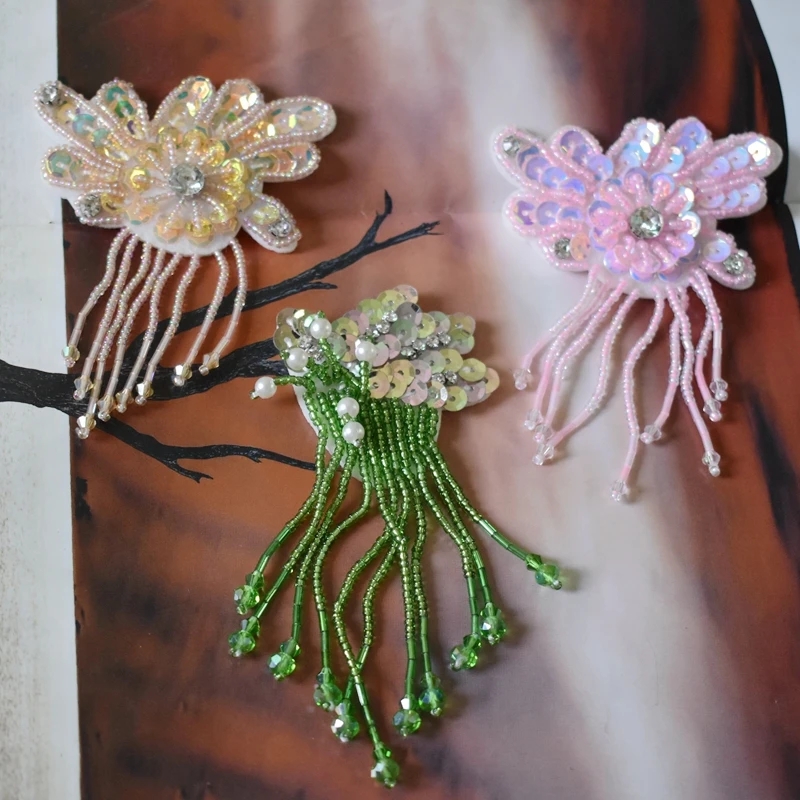 Блестящий цветок кисточкой бисером горный хрусталь патчи для одежды сумки шляпы